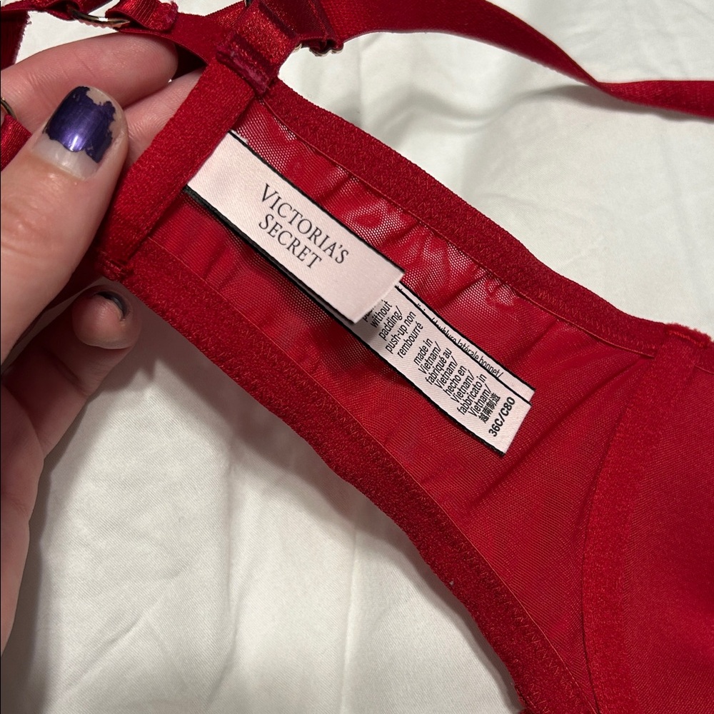 Victoria’s Secret Wicked Unlined Bow Embroidery Balconette Bra and Panty Set 36C - Picture 11 of 16